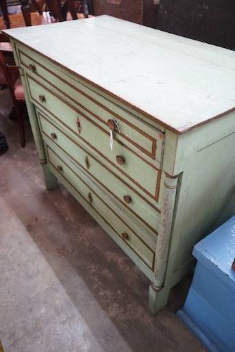 A 19th century French painted oak commode, width 112cm, depth 59cm, height 99cm